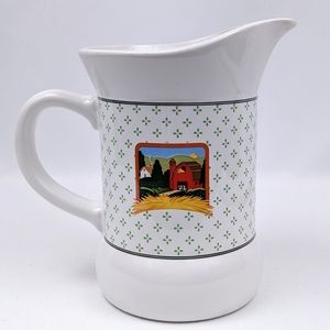 Vandor Country Ceramic Pitcher Barn & Cow Design Vintage Farmhouse Cottagecore